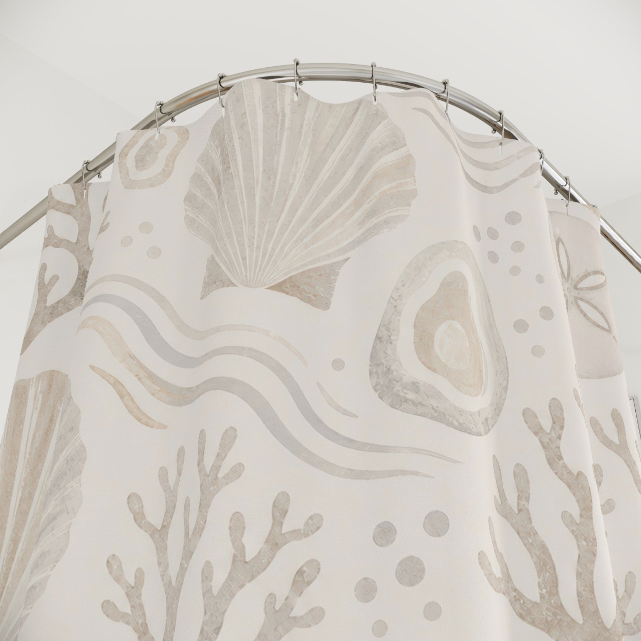 Off White Seashell Coral Shower Curtain