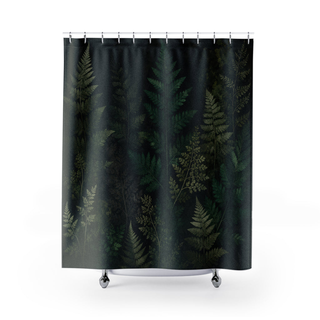 Black Green Botanical Shower Curtain