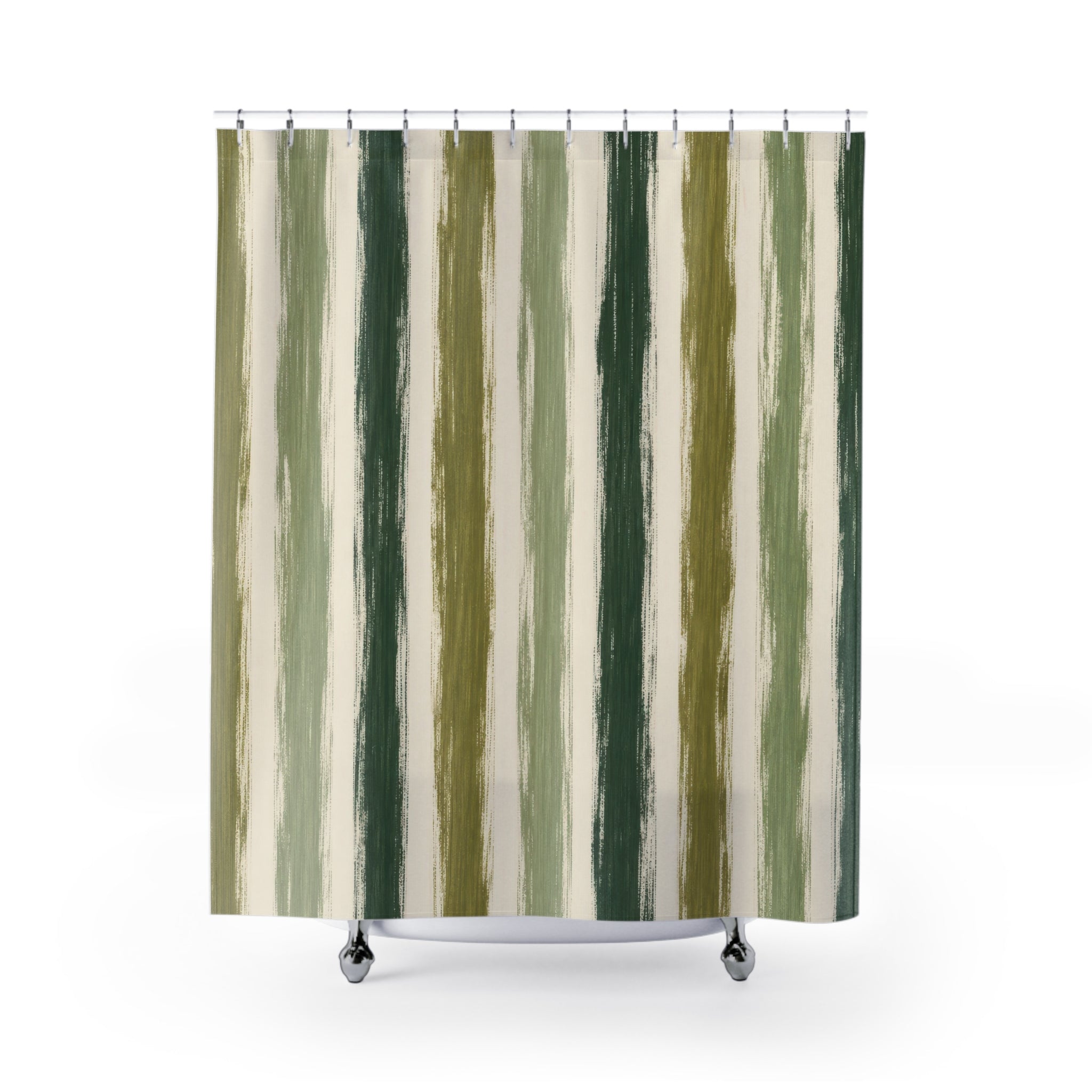 Forest Sage Green Brush Stripe Shower Curtain