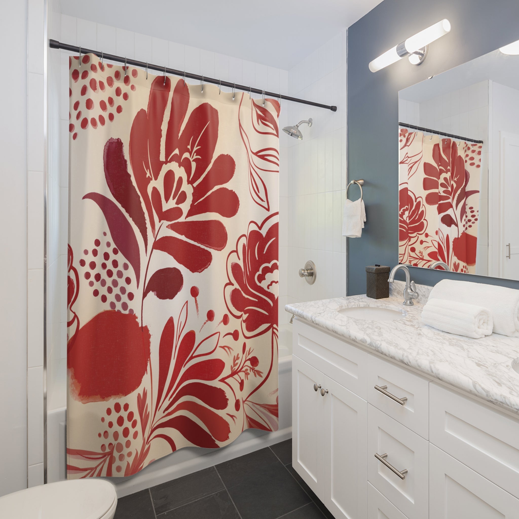 Red Retro Floral Shower Curtain – Bold Botanical
