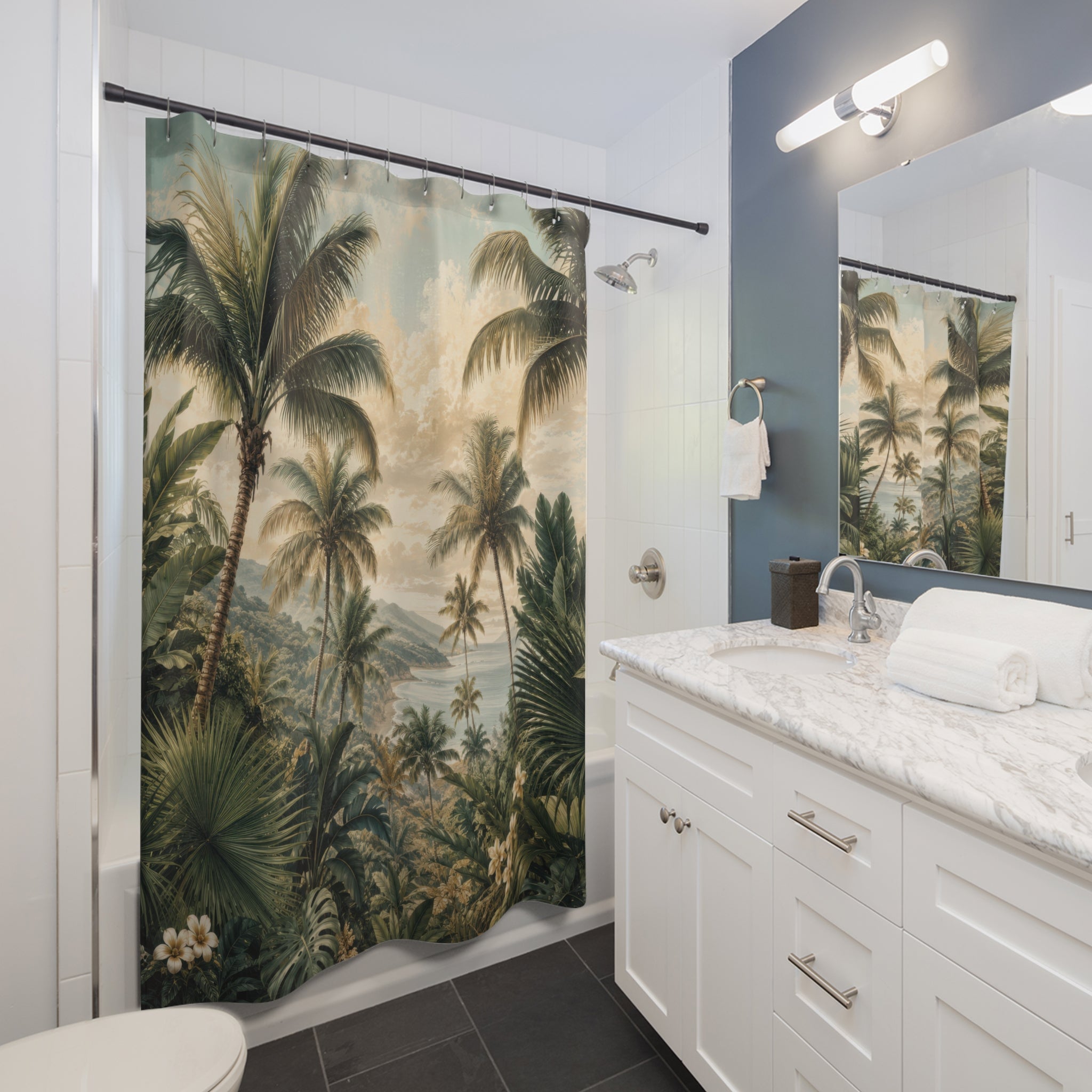 Tropical Palm Tree Shower Curtain: Jungle Beach