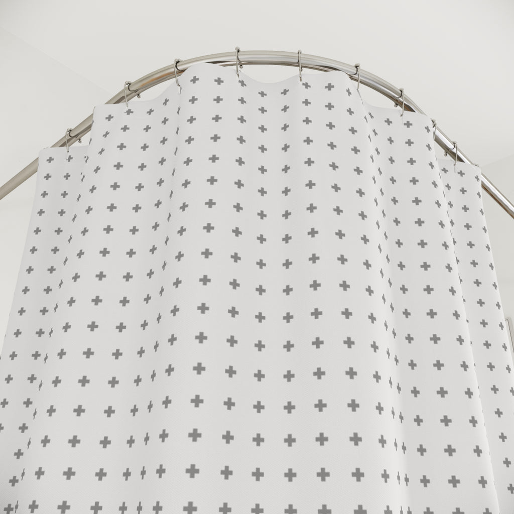 Scandinavian Plus Sign Shower Curtain – Grey & White