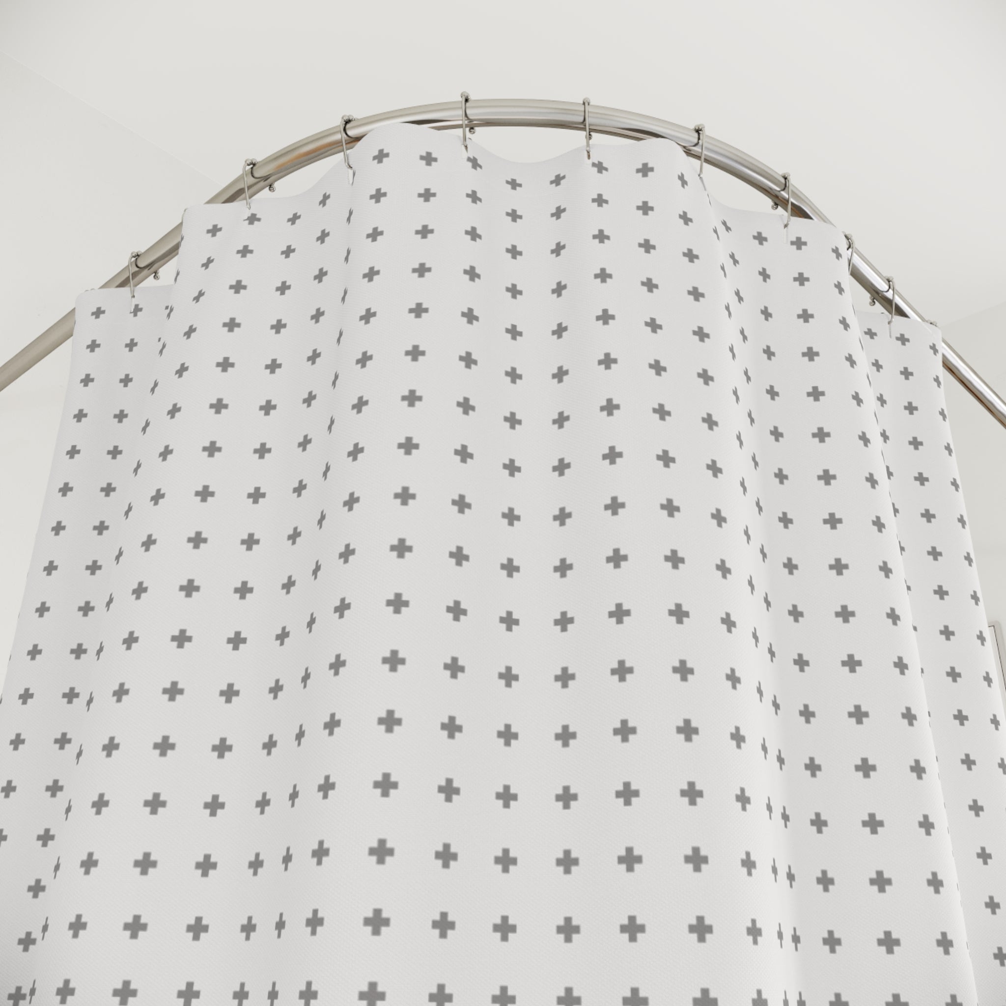 Scandinavian Plus Sign Shower Curtain – Grey & White