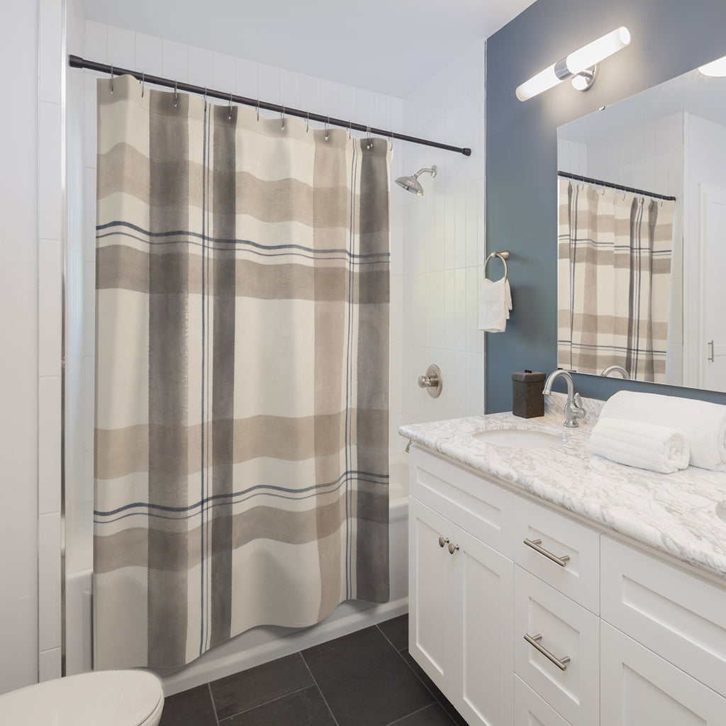 Black Beige Fine Check Shower Curtain