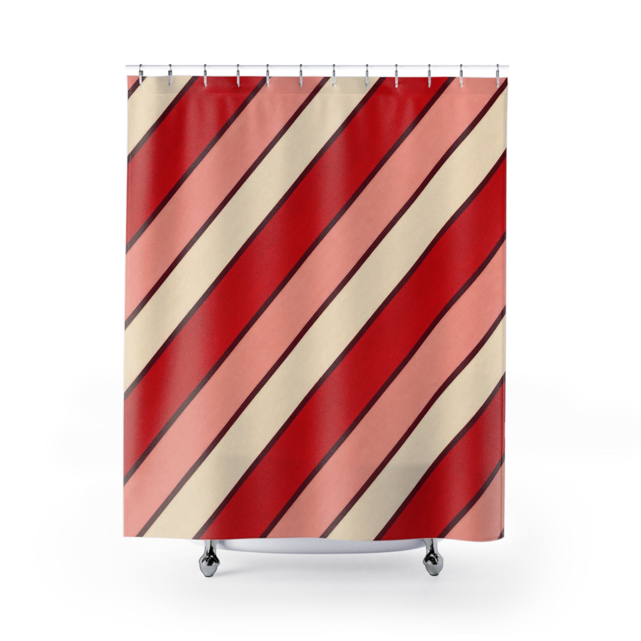 Diagonal Cherry Stripe Shower Curtain, Cherry Red Modern Bathroom Decor, Modern Stripe Bath Curtain, Guest Bath Decor, Small Bathroom Decor