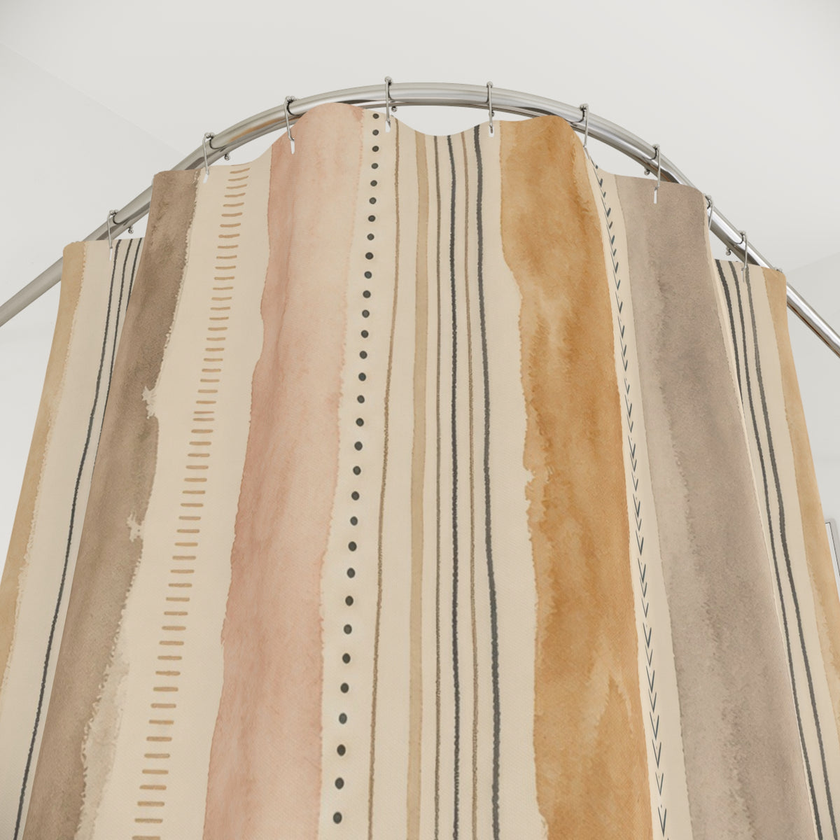 Taupe Gray Watercolor Stripe Shower Curtain
