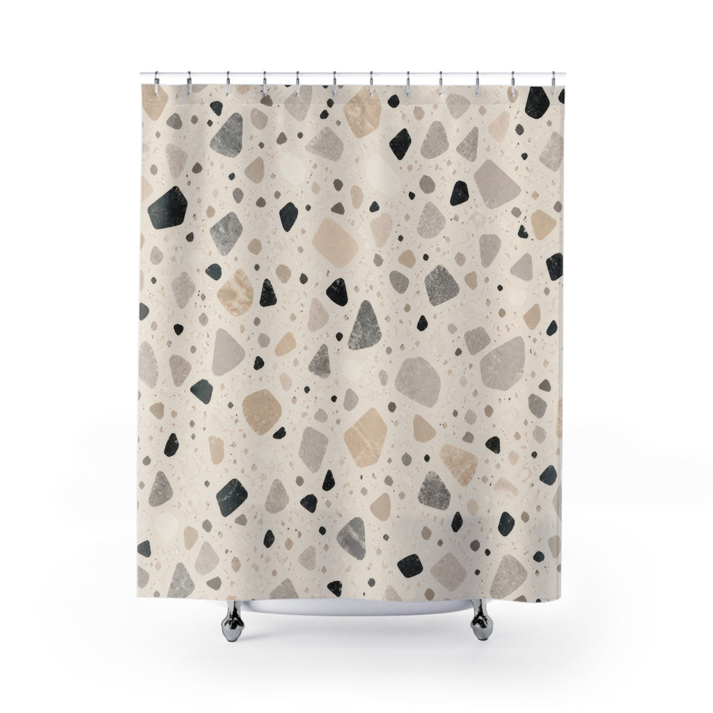 Black Beige Stone Chip Shower Curtain