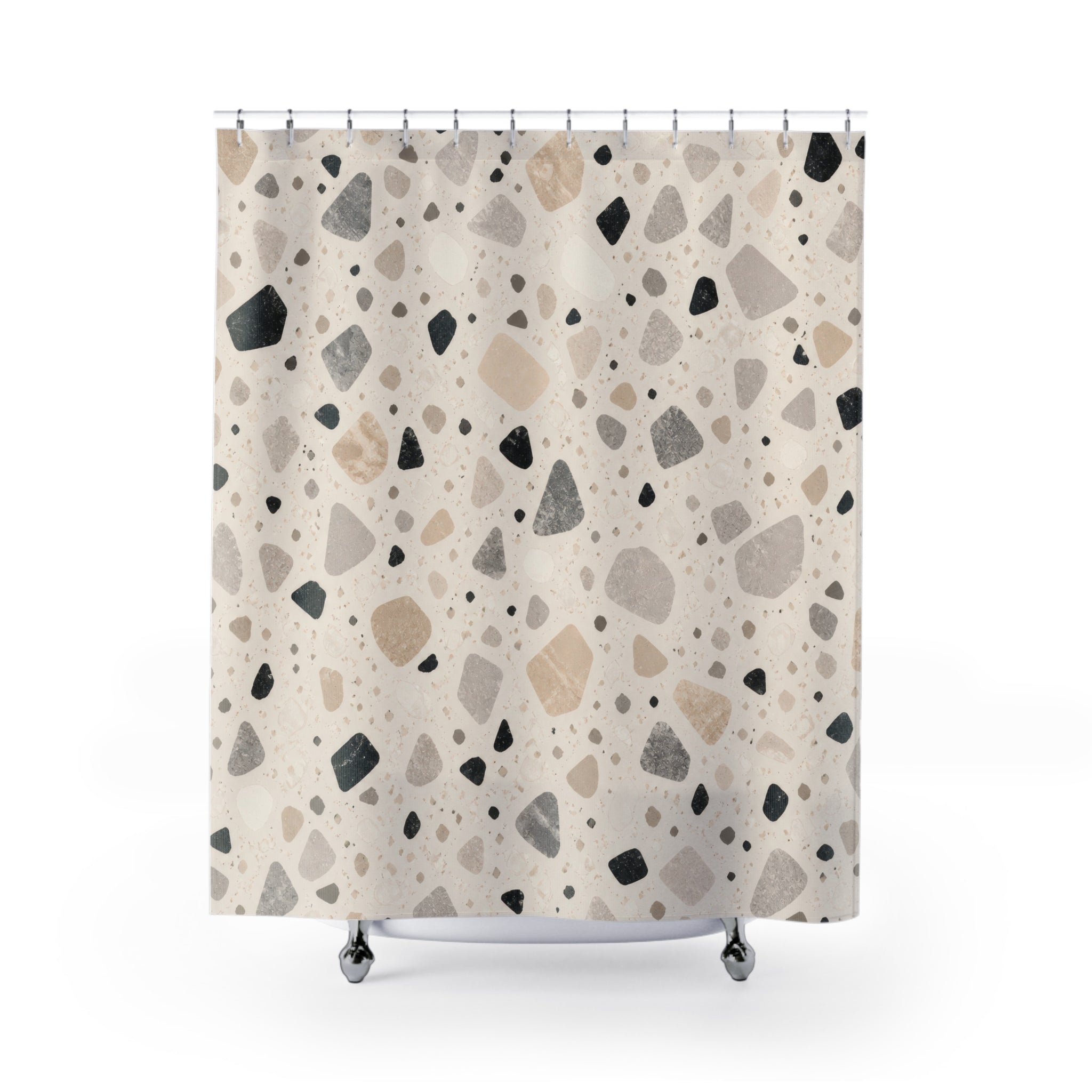 Black Beige Stone Chip Shower Curtain