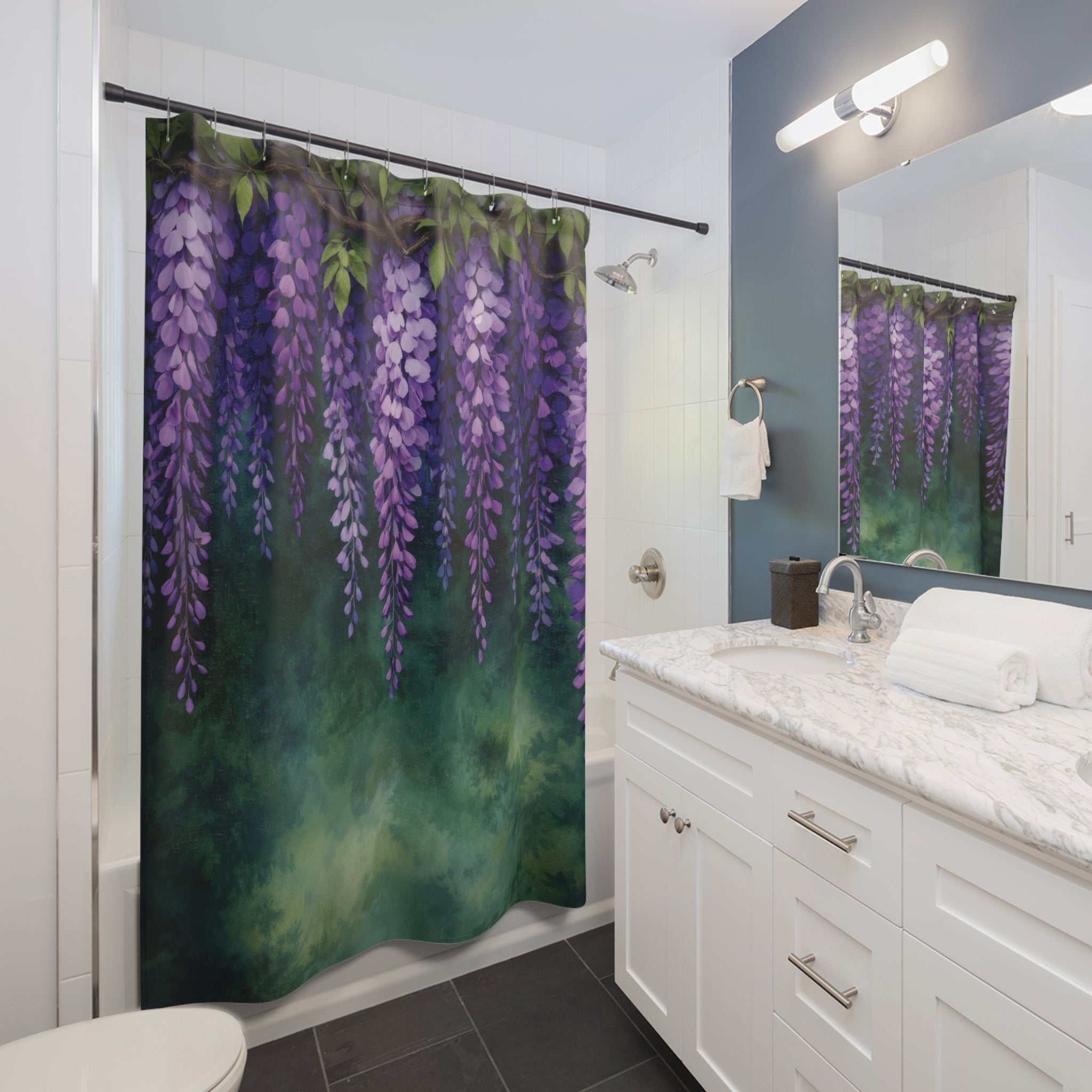 Purple Wisteria Shower Curtain – Forest Green Moody