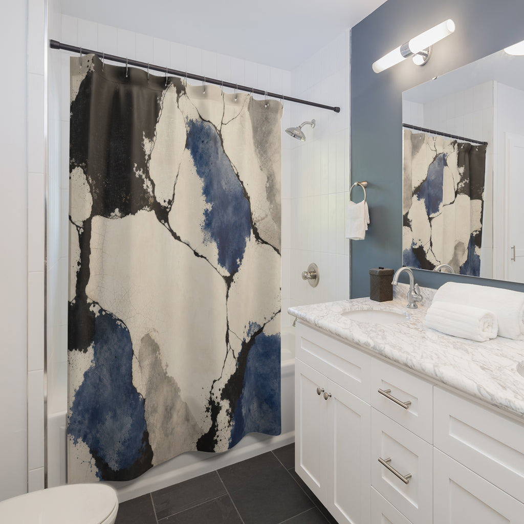 Black White Stone Blue Abstract Shower Curtain