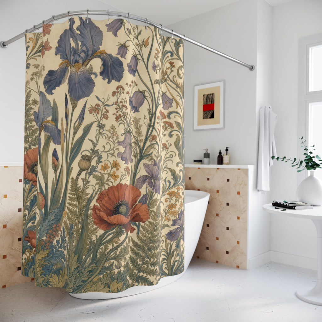 Emerald Art Nouveau Wildflower Shower Curtain