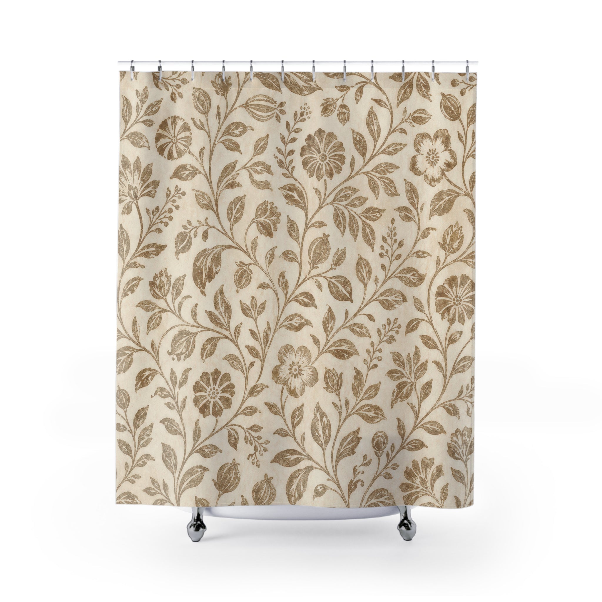 Beige Vintage Vine Botanical Shower Curtain