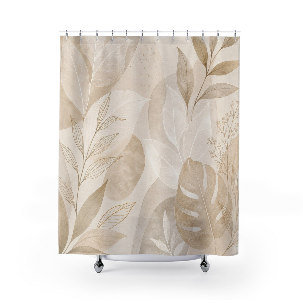 Light Beige Shower Curtain, Ivory Botanical Leaf Bath Decor, Neutral Cream Taupe Pattern, Elegant Spa Guest Bathroom Decor, Warm Neutral