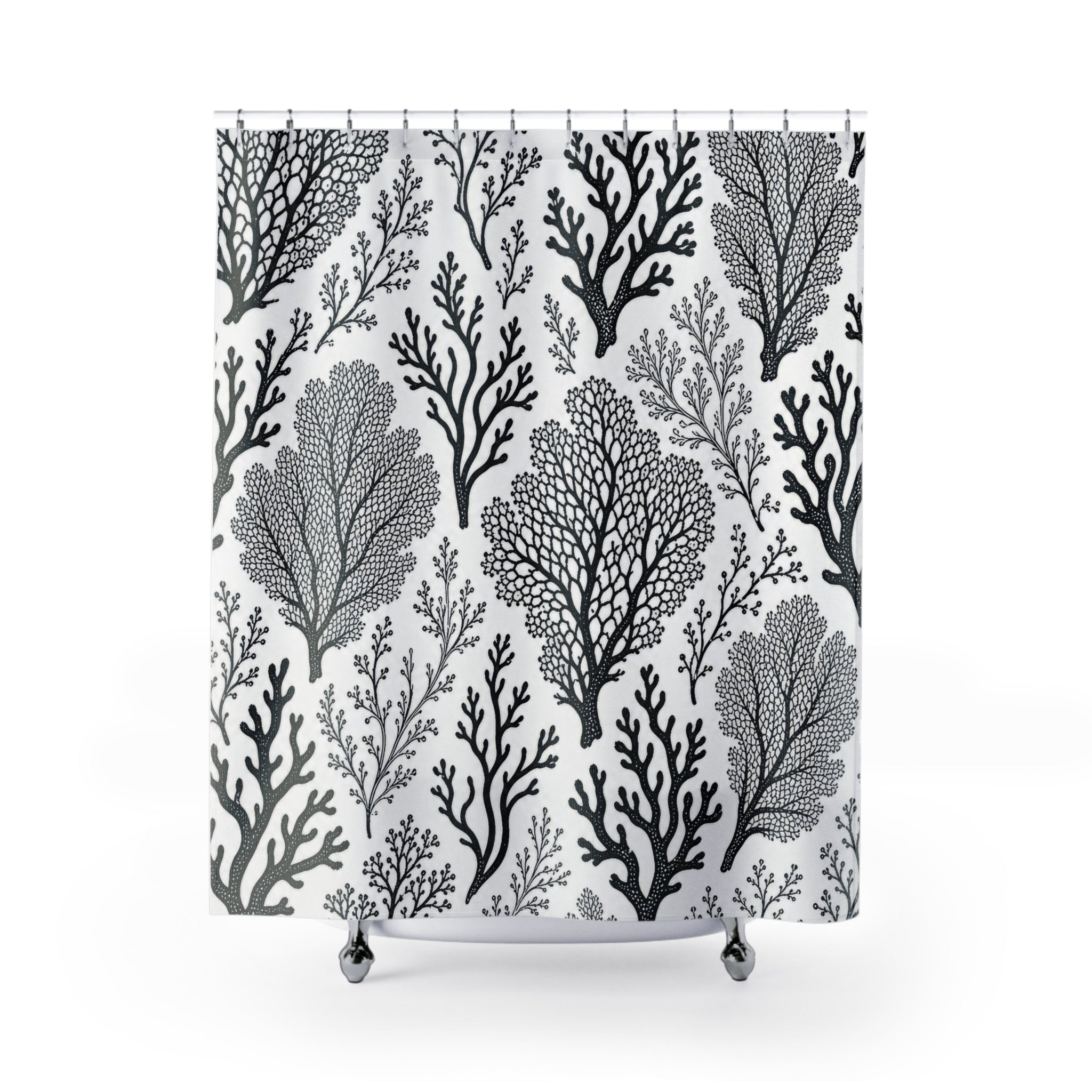 Black White Reef Branch Shower Curtain