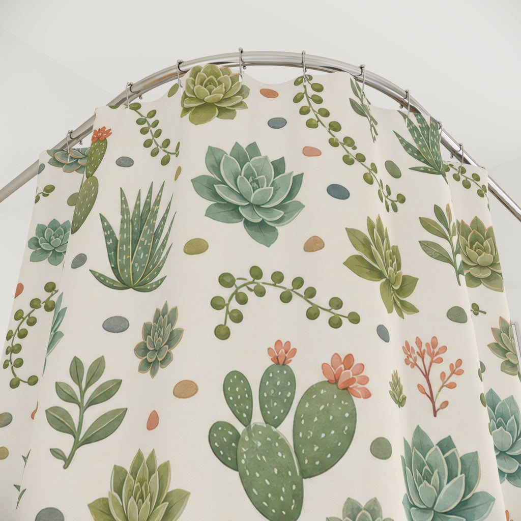 Green Botanical Succulent Cottage Cottagecore Beige Shower Curtain