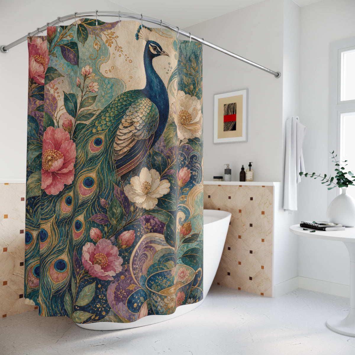 Peacock Tea Garden Shower Curtain