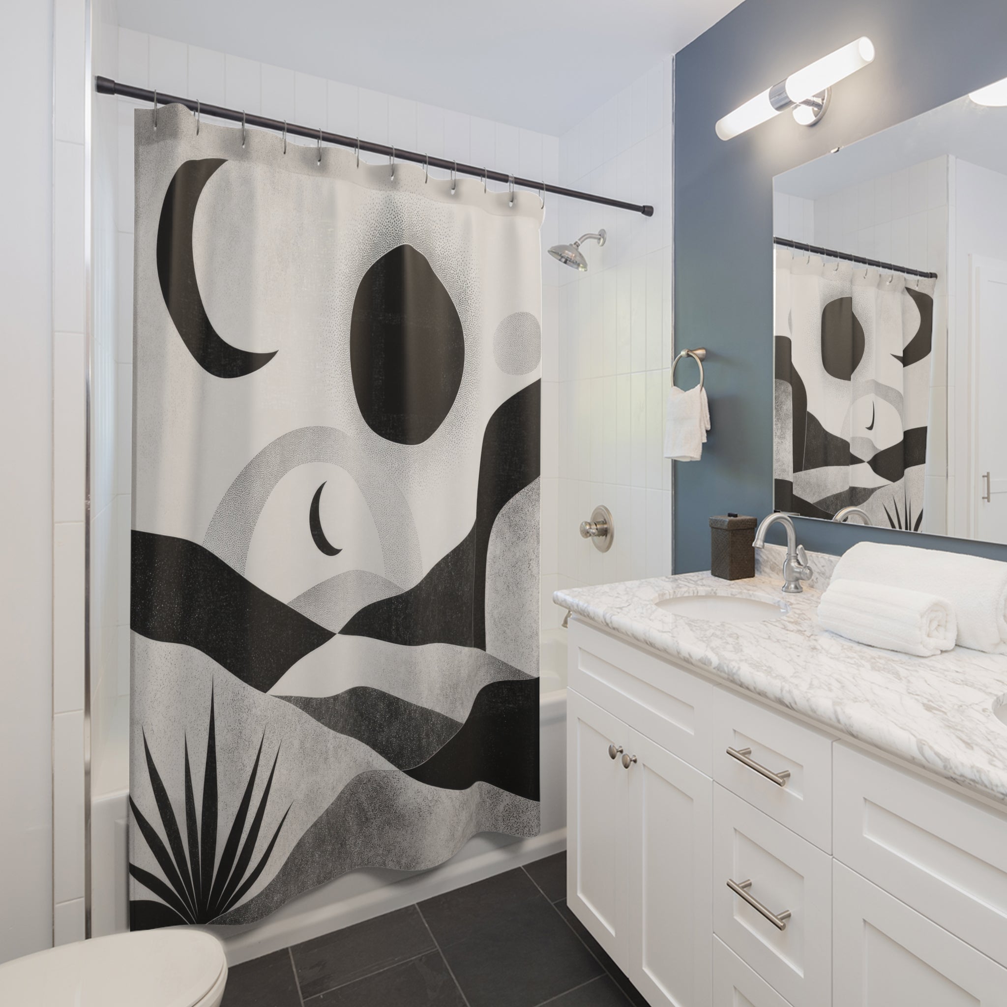 Black White Desert Landscape Shower Curtain