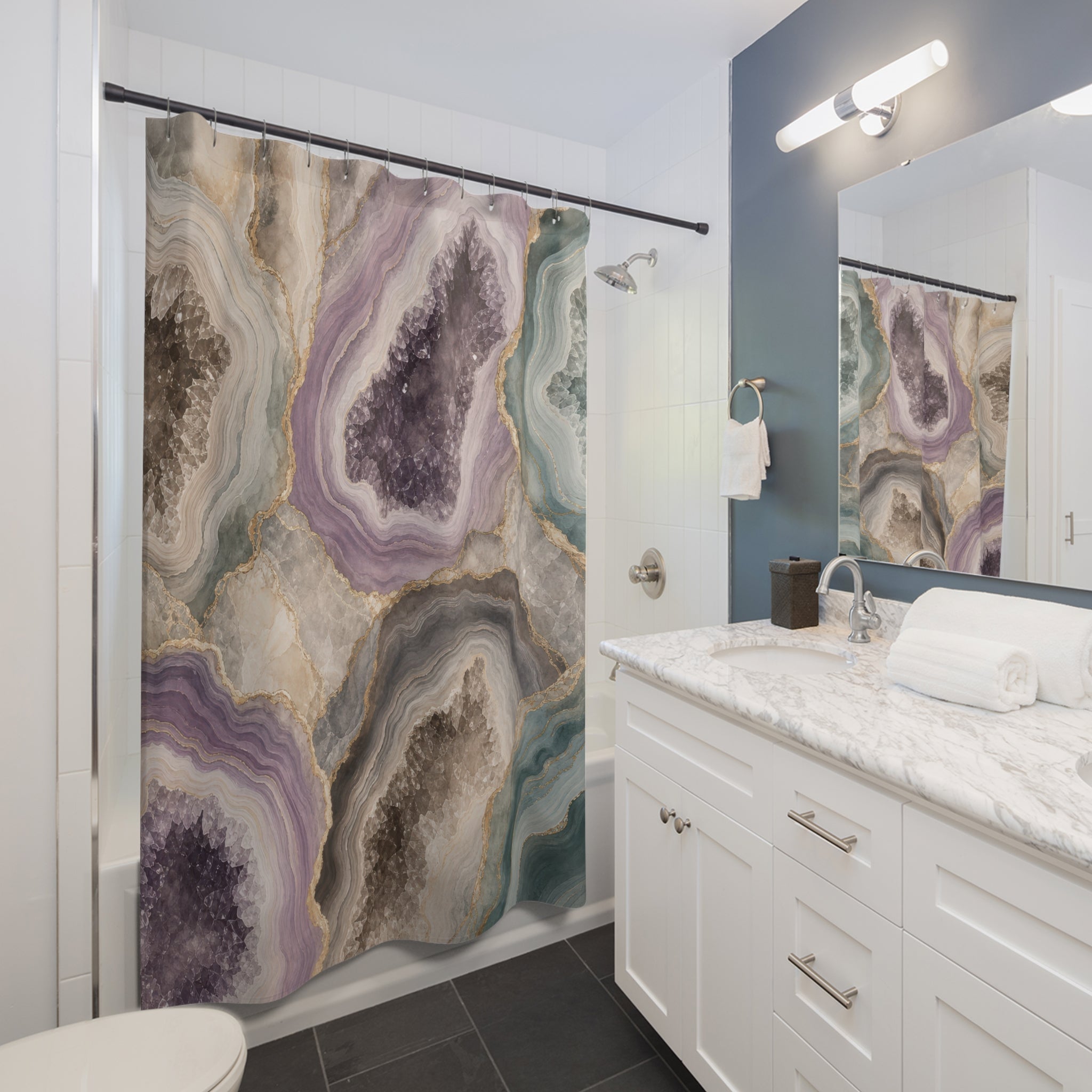 Teal Lavender Geode Shower Curtain