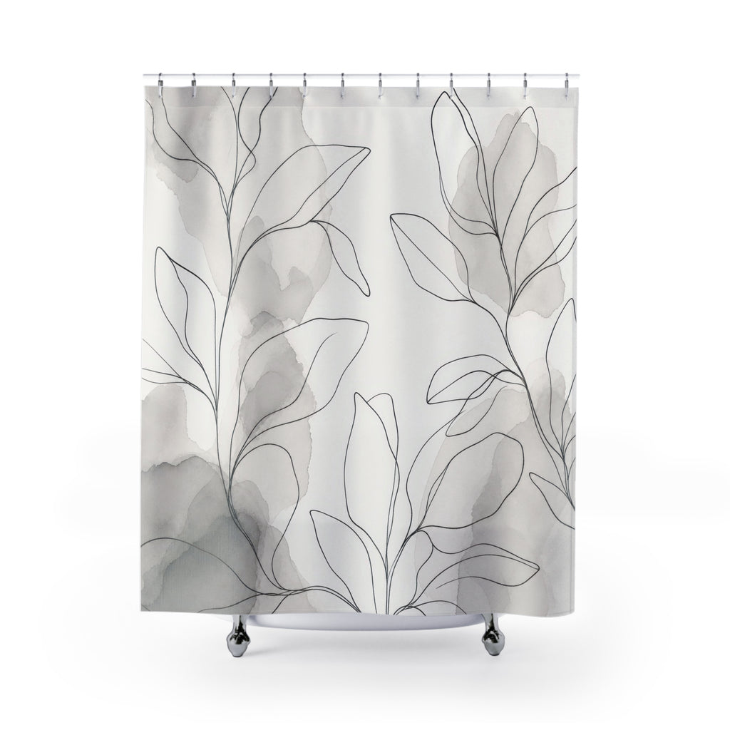 Grey Line Leaf Shower Curtain