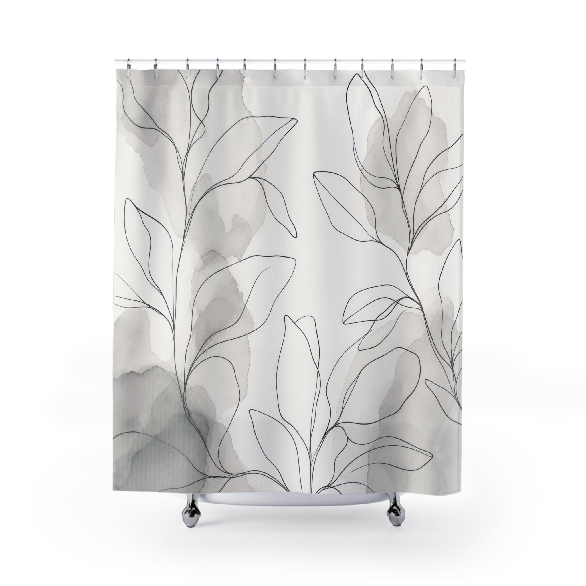 Grey Line Leaf Shower Curtain