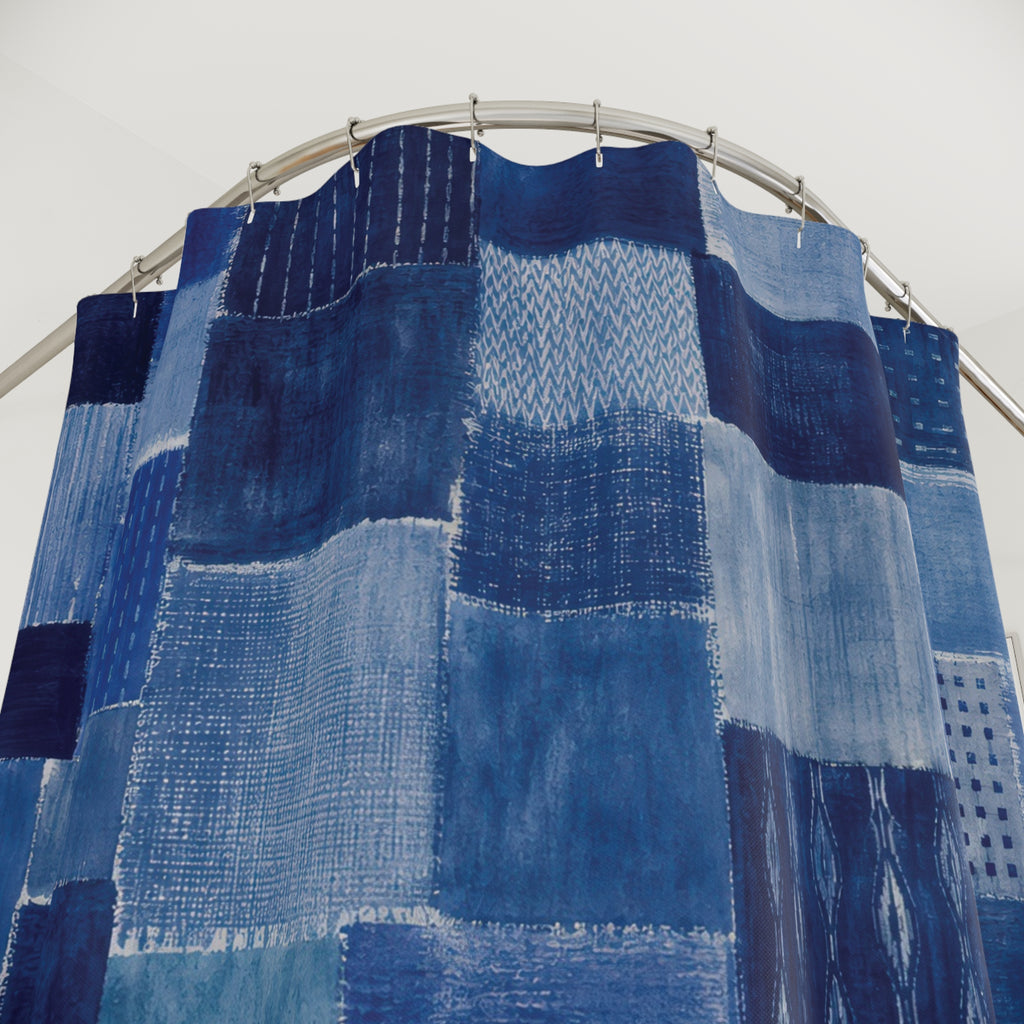 Blue Patchwork Shower Curtain