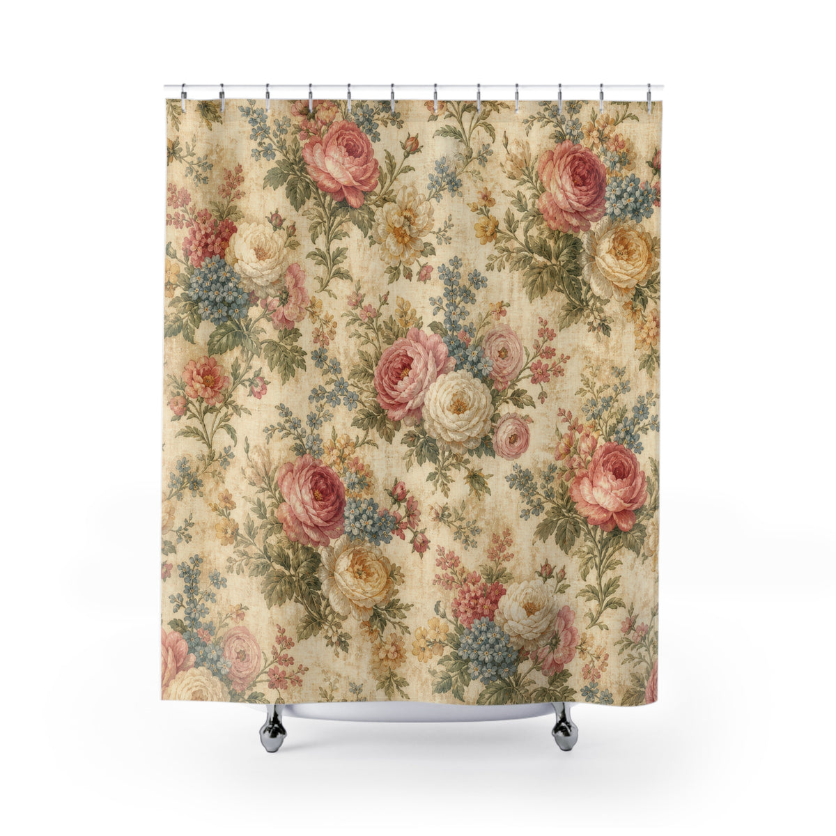 Rose Bouquet vintage floral pattern shower curtain with full front view
