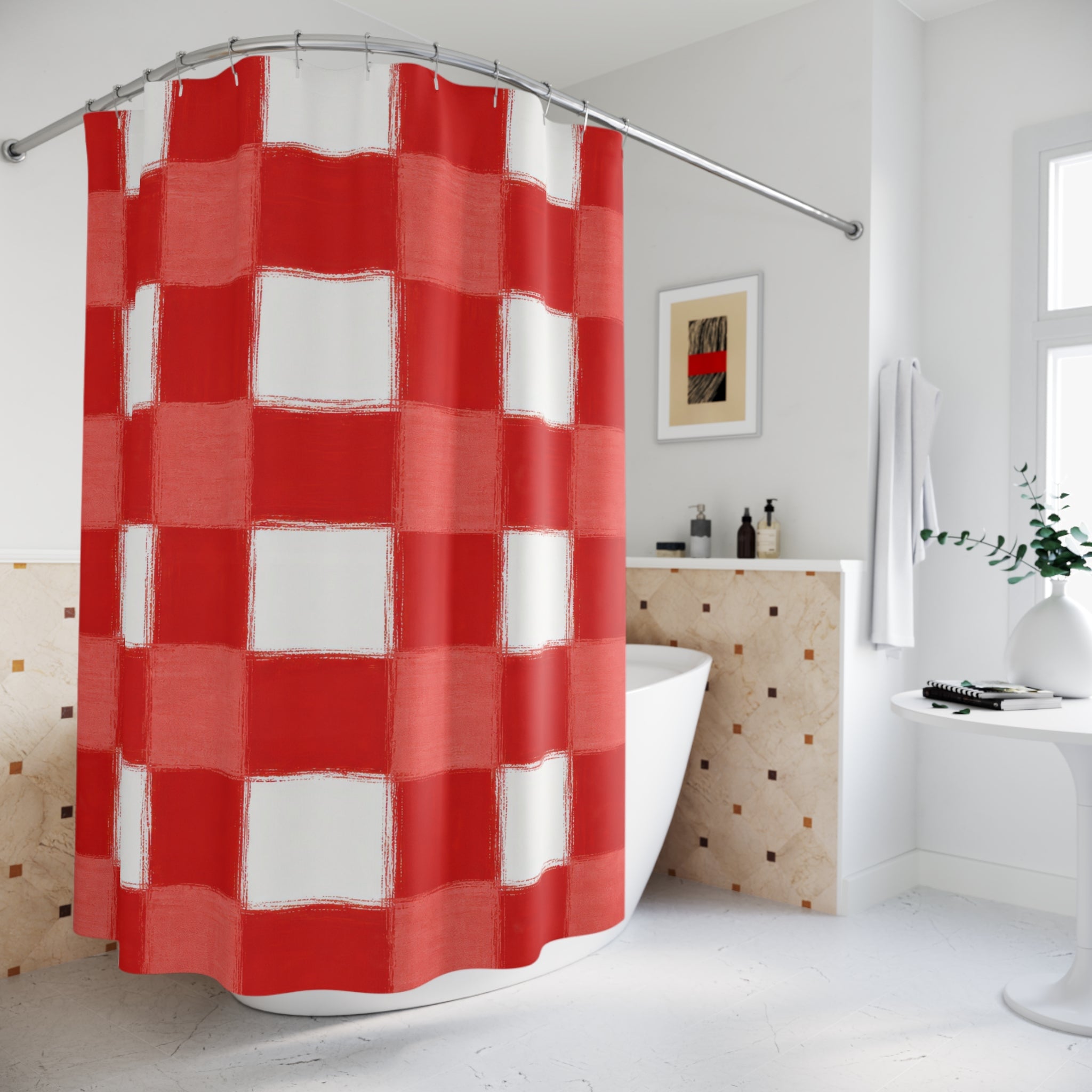 Red White Buffalo Check Shower Curtain