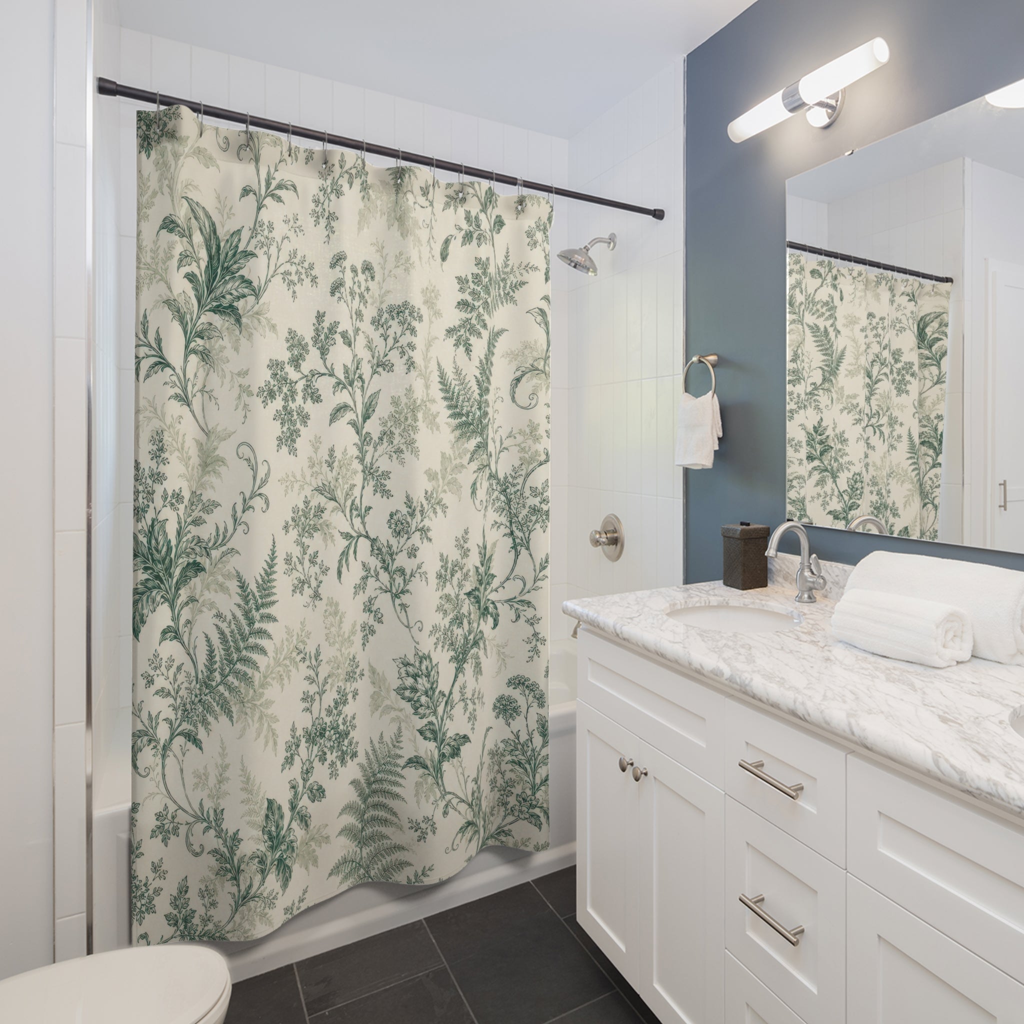 Green Botanical Toile Shower Curtain