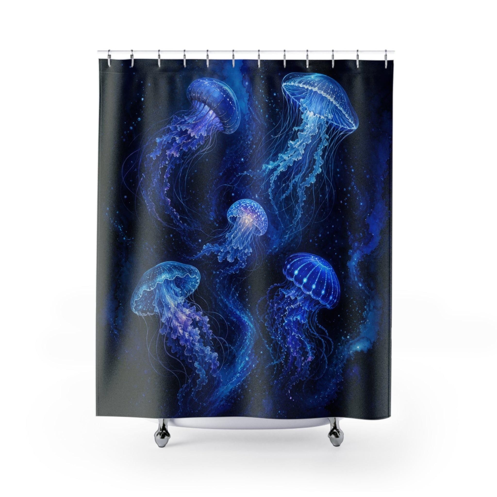Glowing Jellyfish Dark Blue Shower Curtain