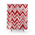 Red Chevron Shower Curtain, Bold Zig Zag Pattern, Red White Geometric Bath Decor, Modern Graphic Guest Bathroom Accent, Retro Style
