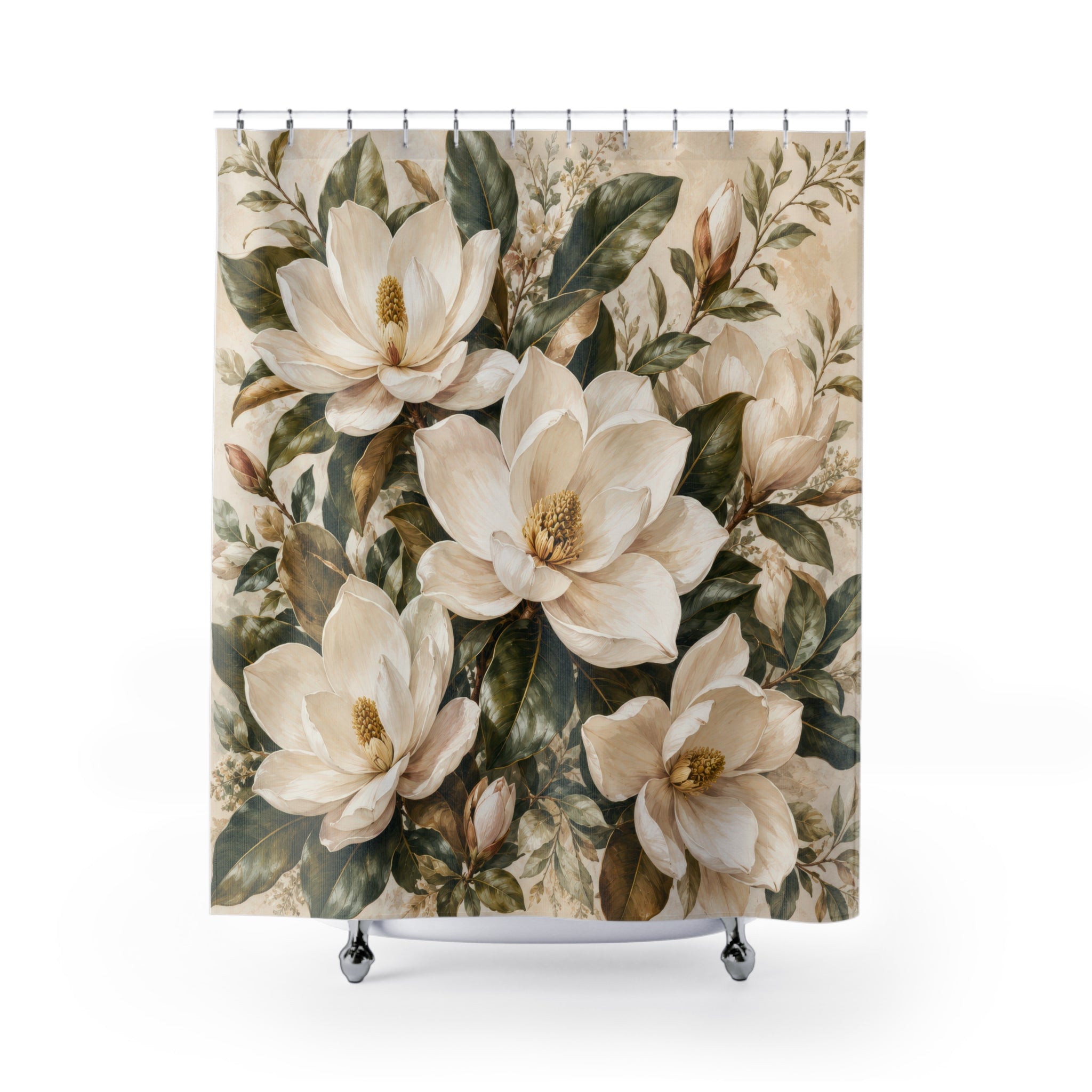 Magnolia Shower Curtain: White Botanical Flower