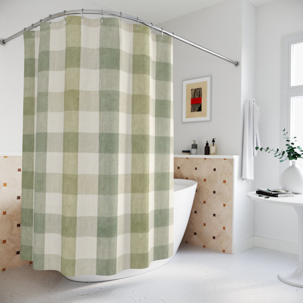 Sage Cream Check Shower Curtain