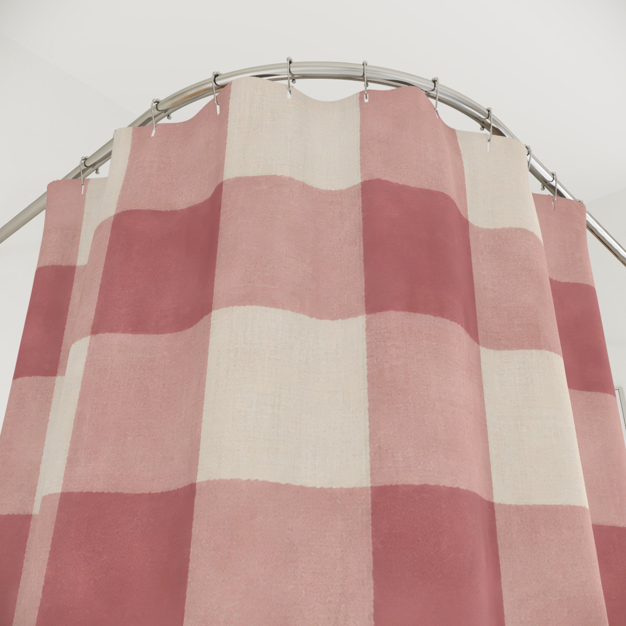 Dusty Pink Cream Plaid Buffalo Check Shower Curtain