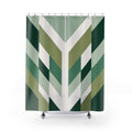 Green Stripe Shower Curtain, White Chevron Bath Decor, Sage Geometric Pattern, Modern Guest Bathroom Decor, Angled Green Style Decor
