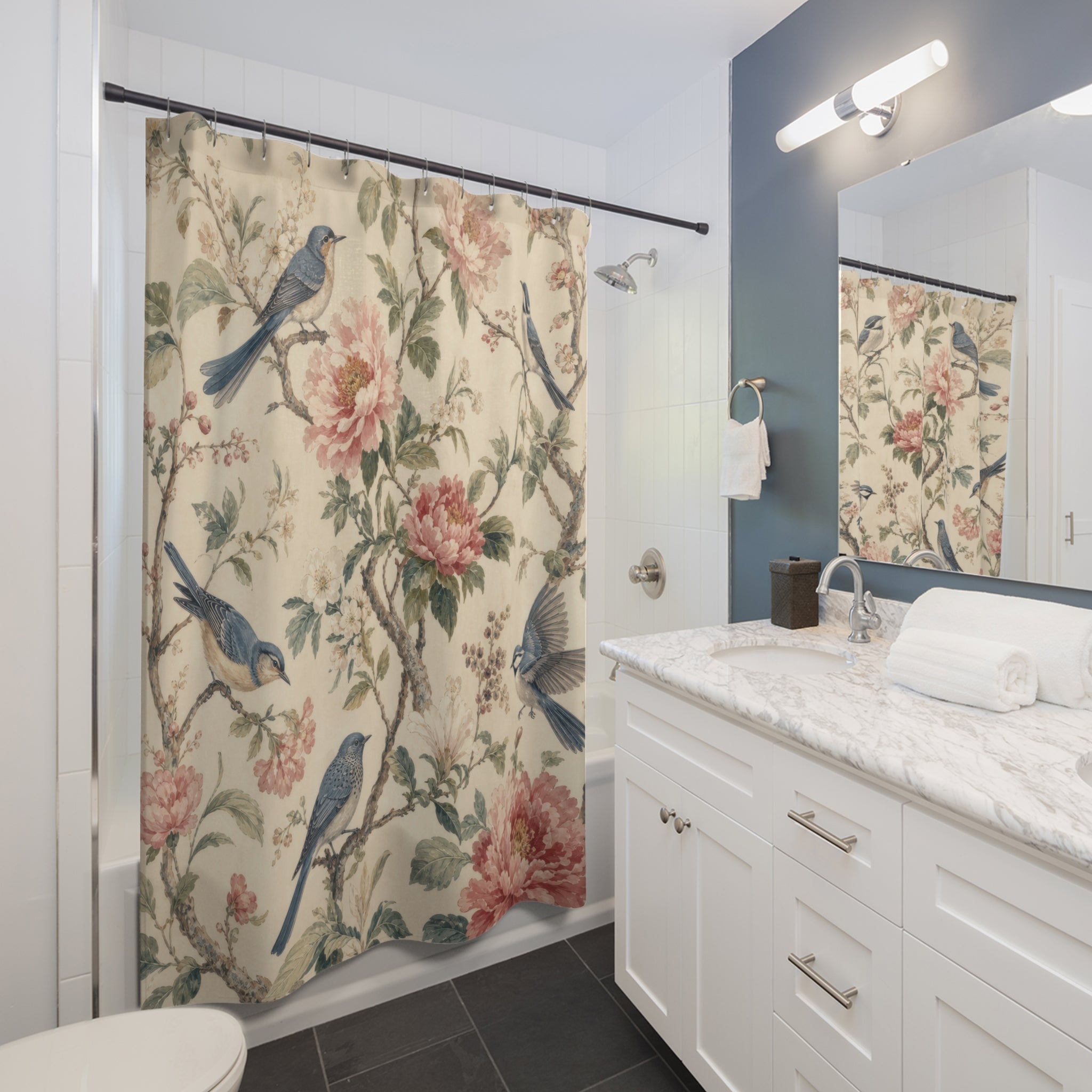 French Country Floral Pattern Shower Curtain