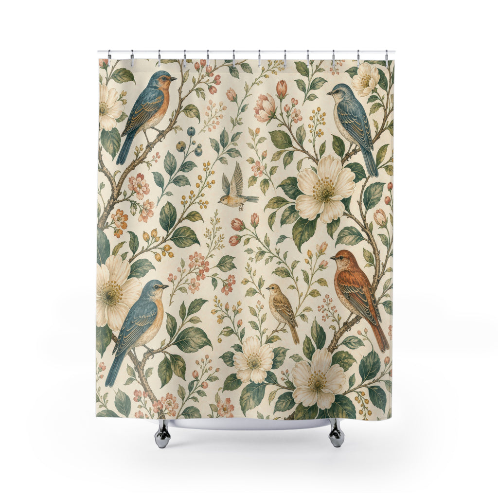 Birds Flowers Floral Shower Curtain