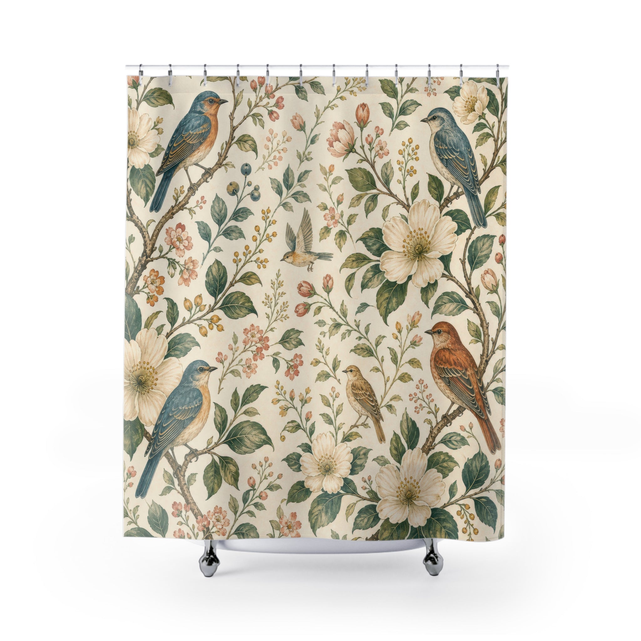 Birds Flowers Floral Shower Curtain