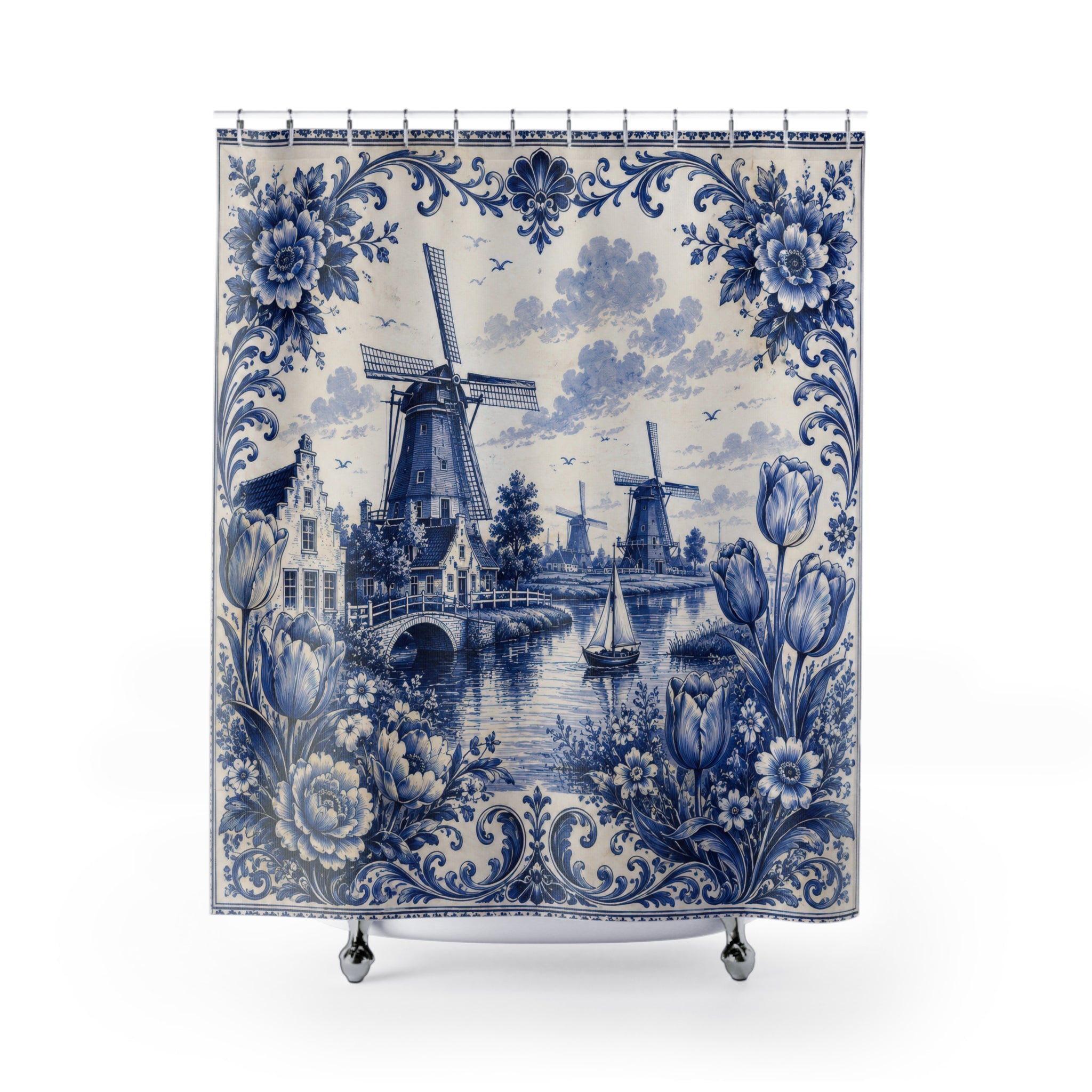 Dutch Blue Shower Curtain: Delft Canal
