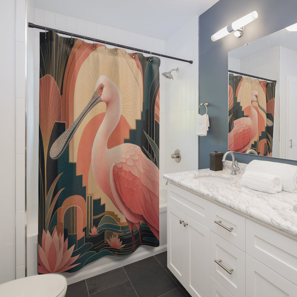 Art Deco Pink Spoonbill Shower Curtain