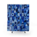 Blue Geometric Shower Curtain, Cobalt Blue Modern Bathroom Decor, Geometric Pattern Bath Curtain, Guest Bath Decor, Small Bathroom Decor