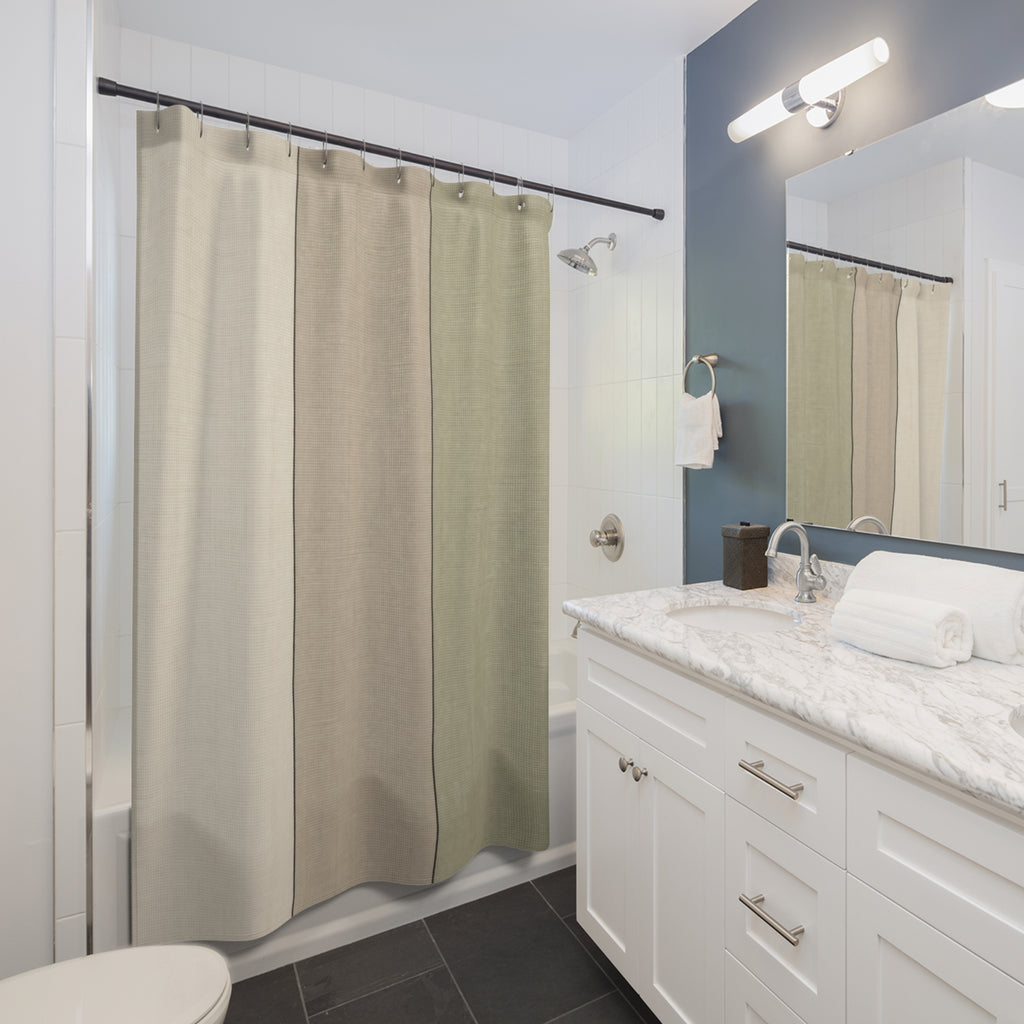 Sage Beige Wide Panel Stripe Shower Curtain