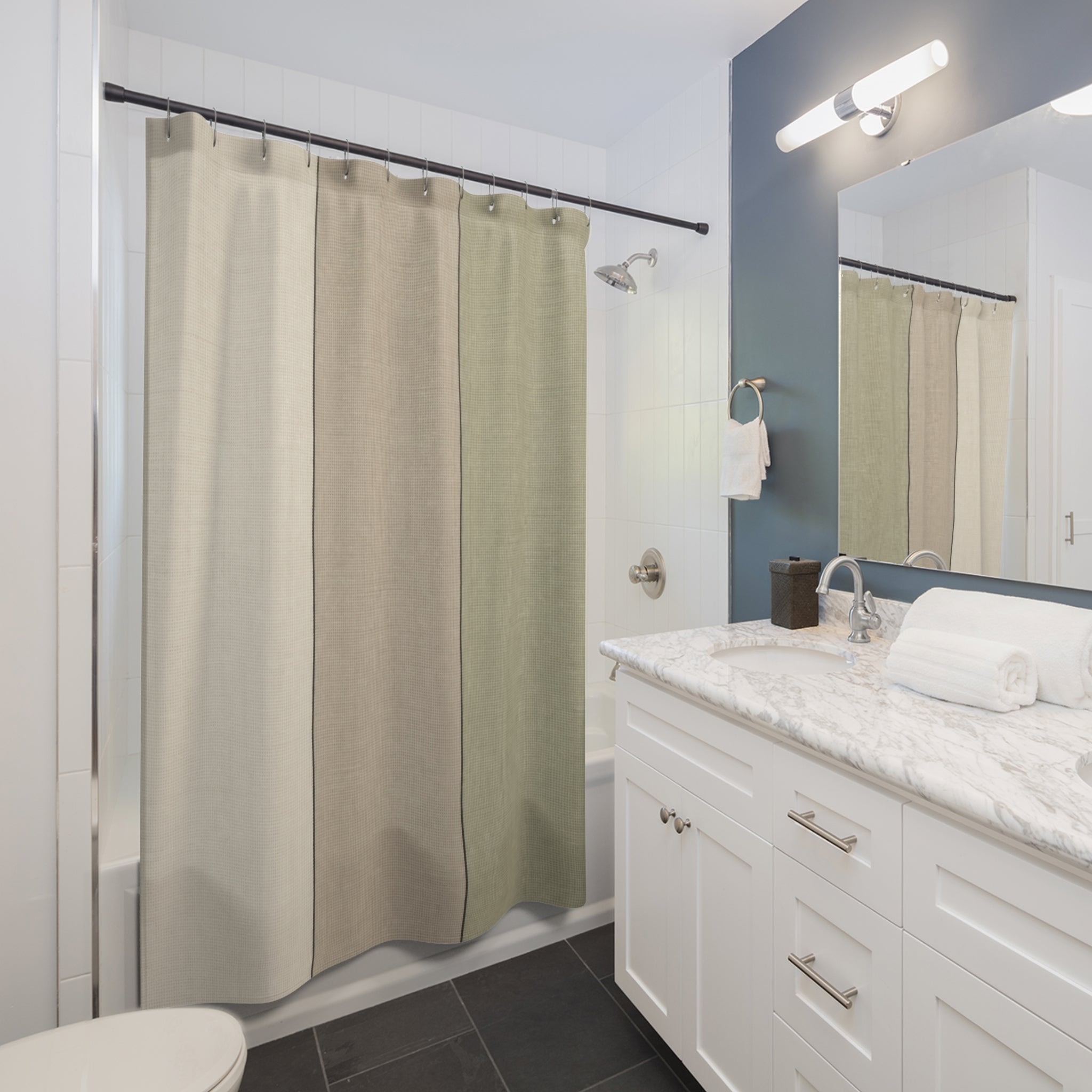 Sage Beige Wide Panel Stripe Shower Curtain