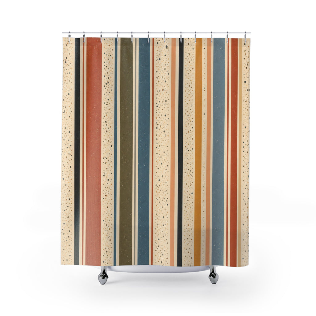 Tan Rust Dotted Column Stripe Shower Curtain