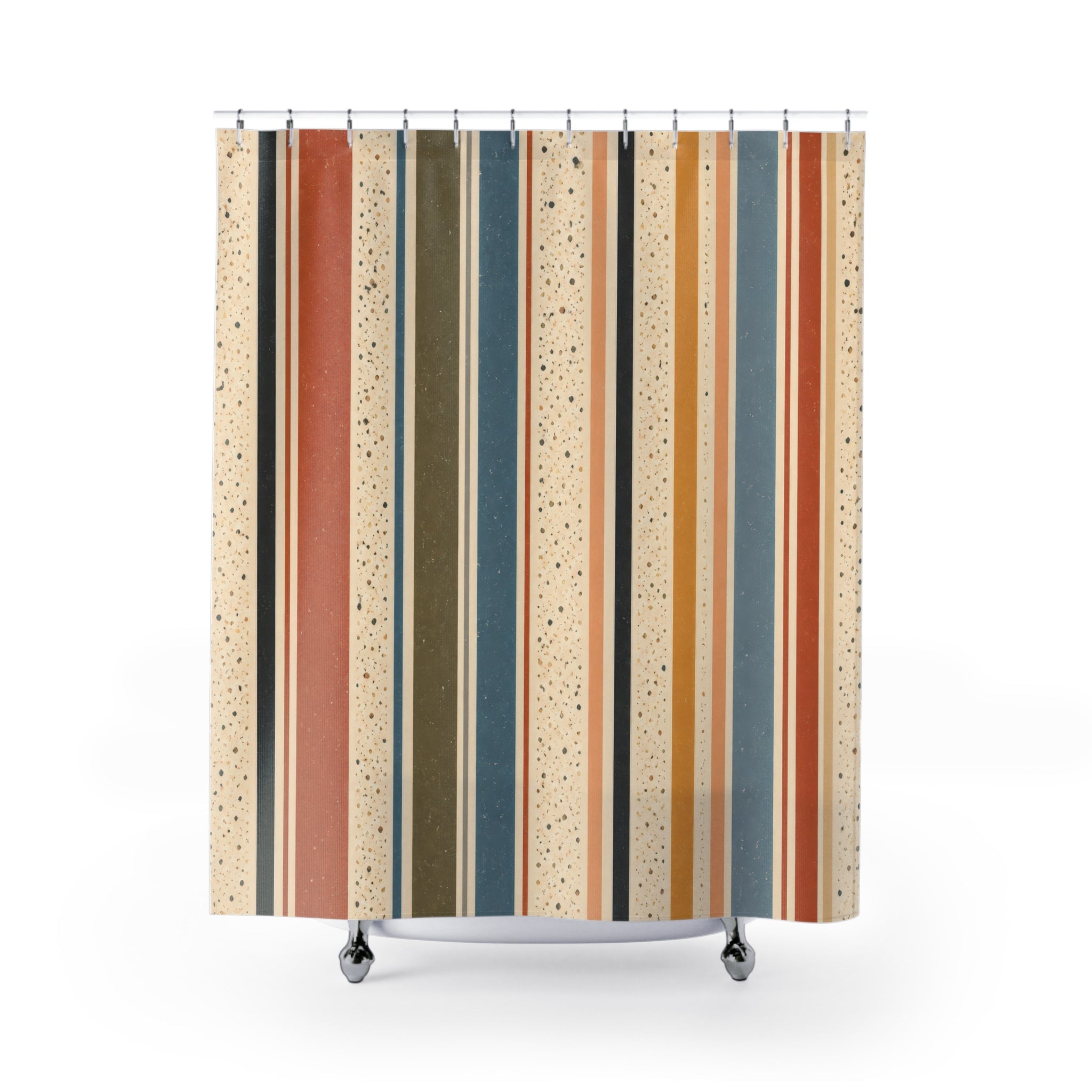 Tan Rust Dotted Column Stripe Shower Curtain