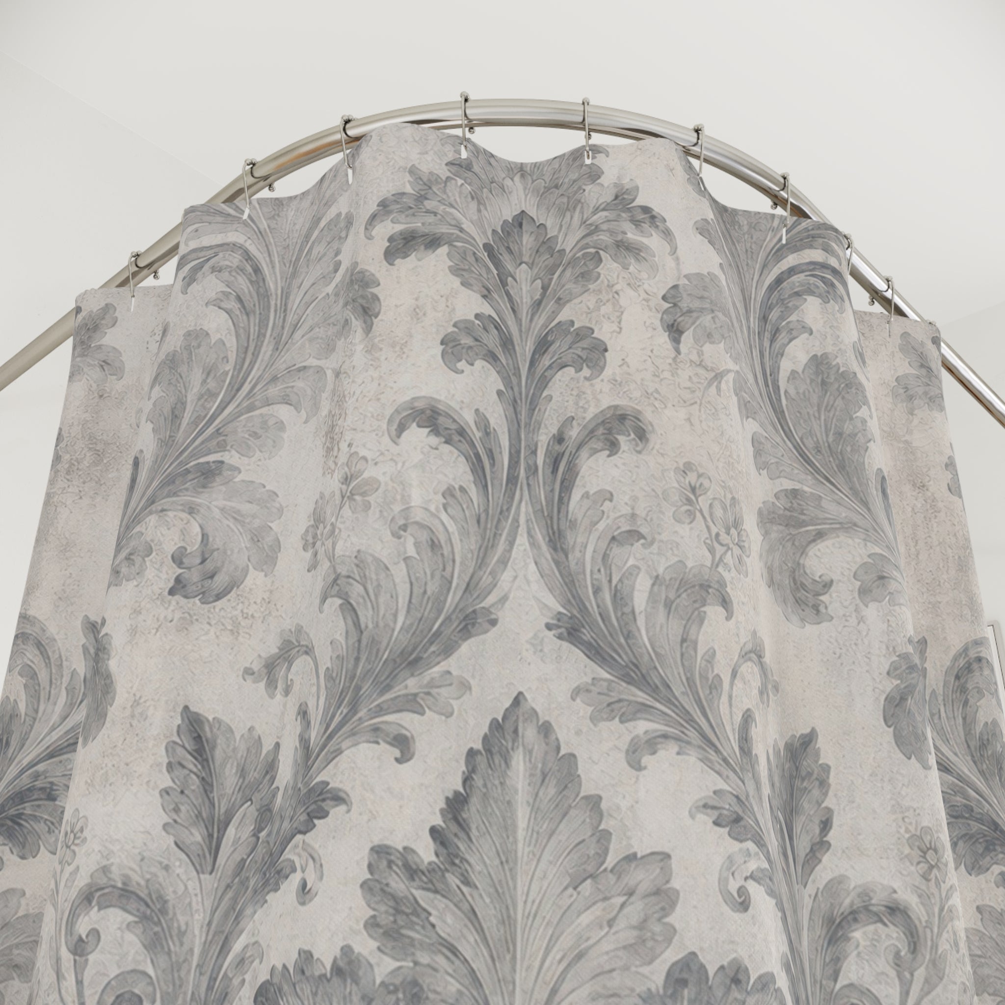 Gray Floral Scroll Shower Curtain