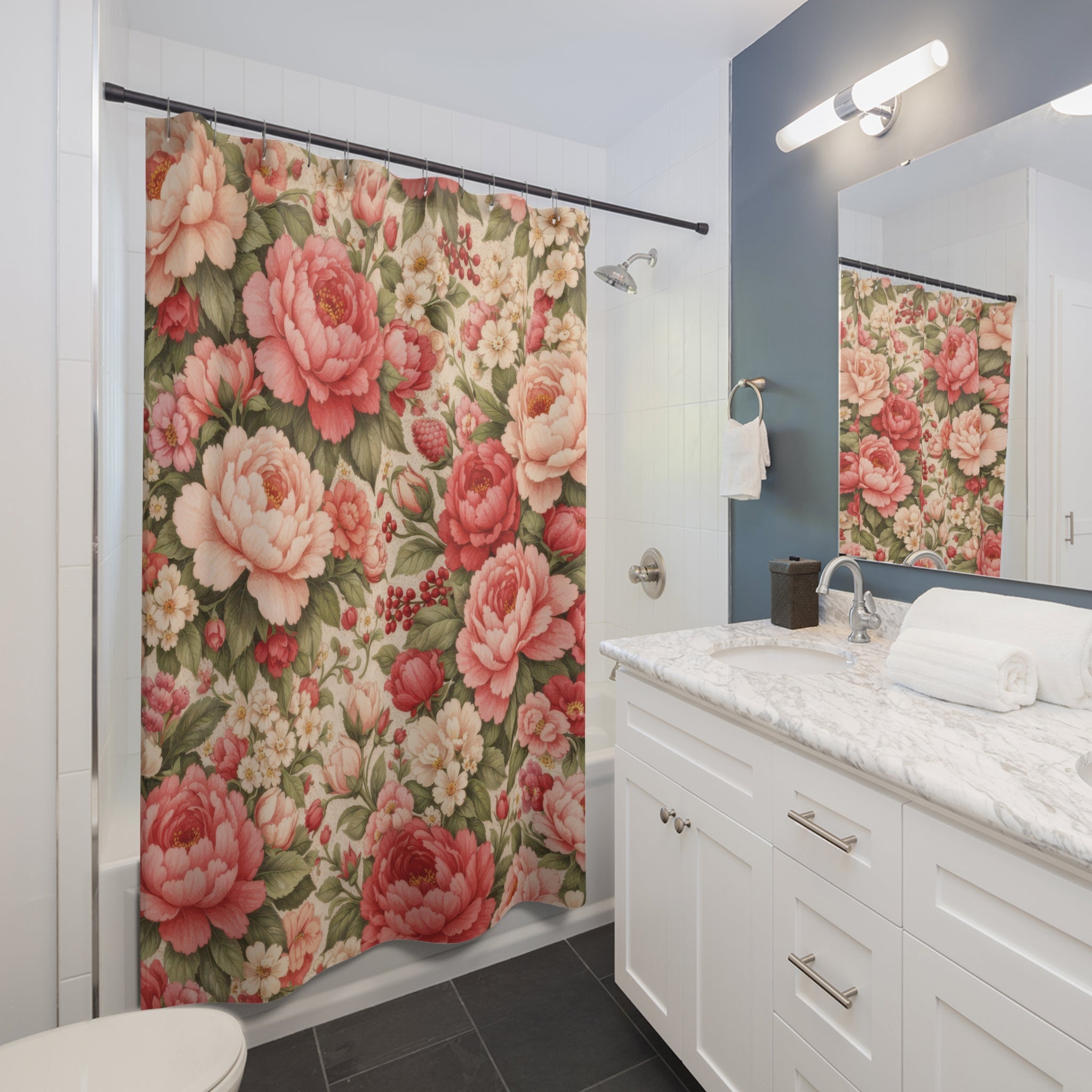 Pink Floral Shower Curtain – Blush Peony Garden