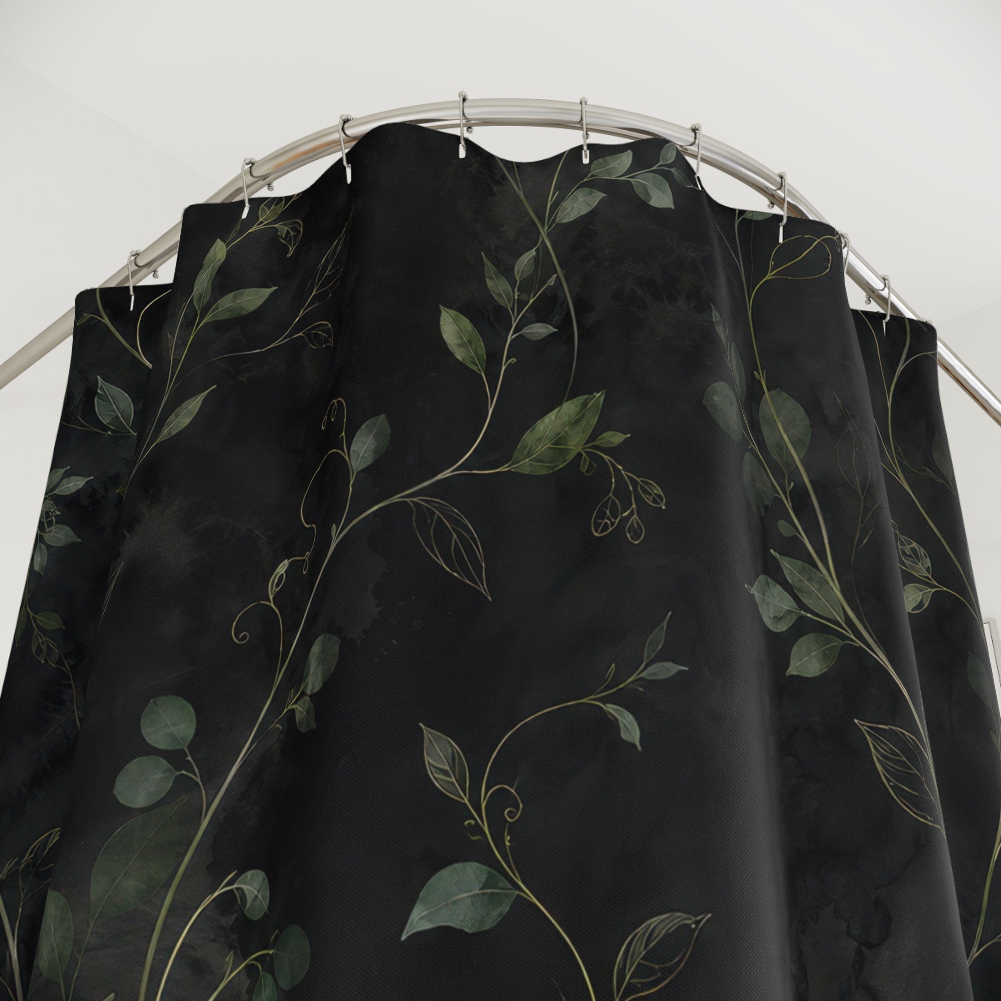 Black Green Botanical Dark Vine Floral Modern Shower Curtain
