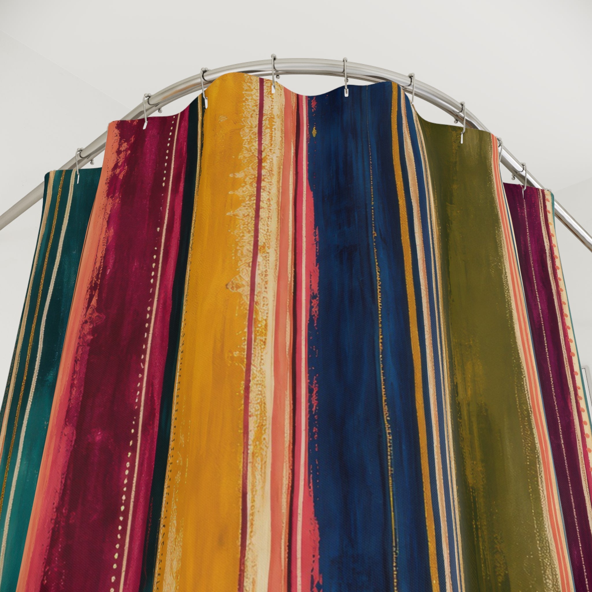 Dark Teal Rainbow Stripe Shower Curtain