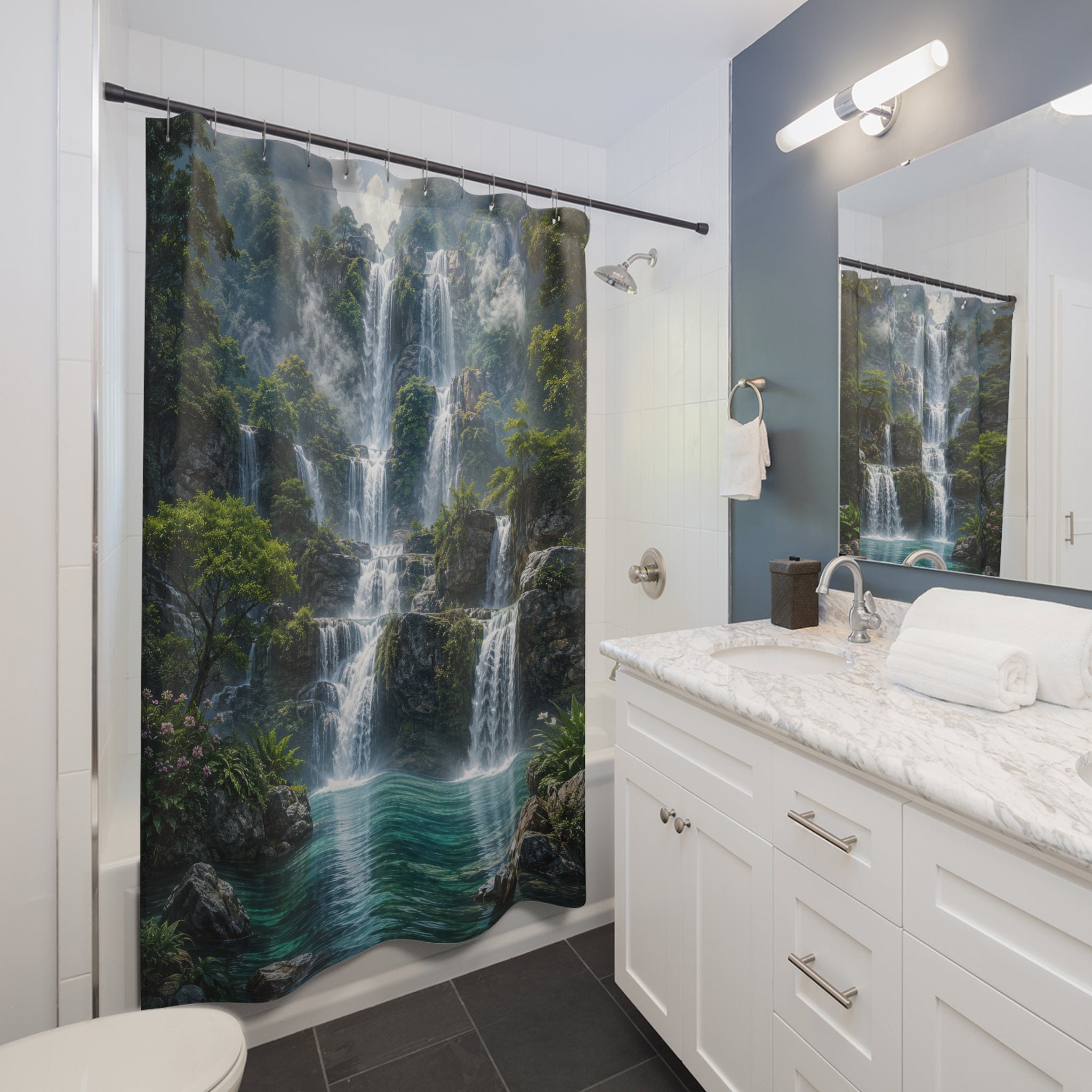 Waterfall Shower Curtain: Green Nature