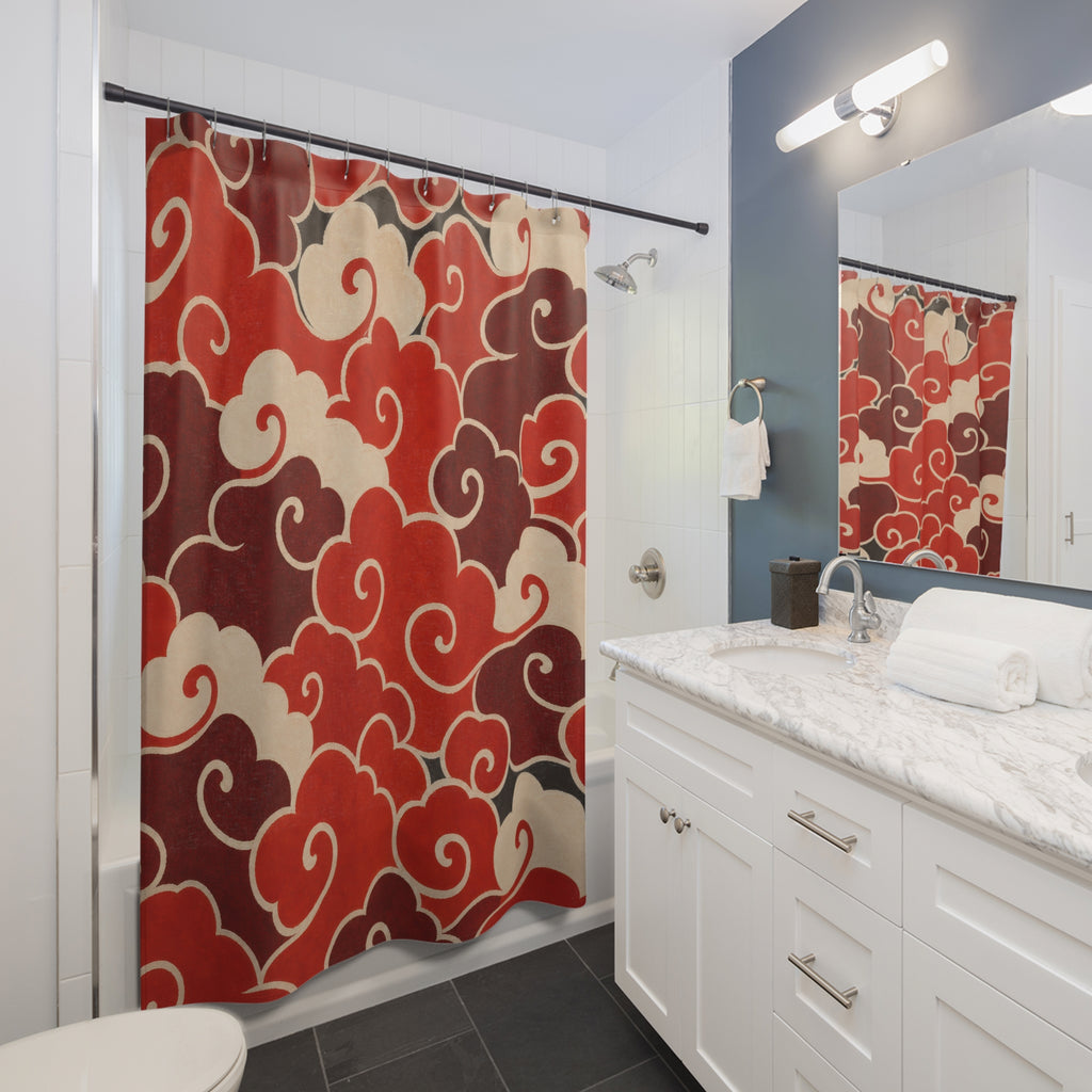 Cloud Wave Red Shower Curtain